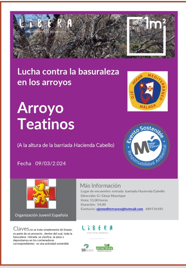 Cartel eliminación de basuraleza en arroyo Teatinos.