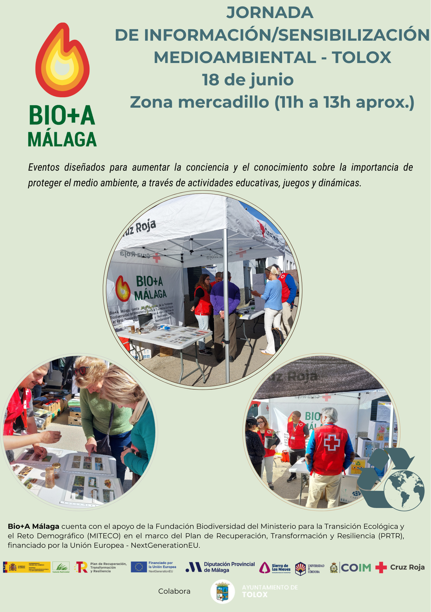 Cartel Cruz Roja Española organiza una jornada de sensibilización medioambiental en Tolox que se enmarca dentro del Programa  Bio+A Málaga